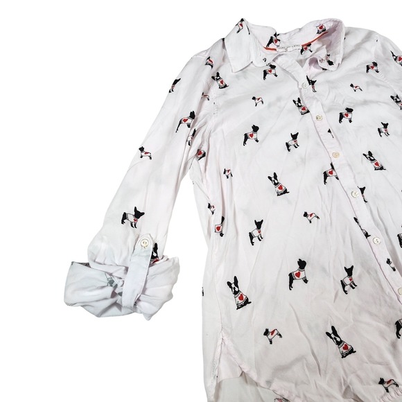 Jane Delancy Cute French Bulldog Print Button-Down Shirt - Women's L Excellent - Picture 5 of 9